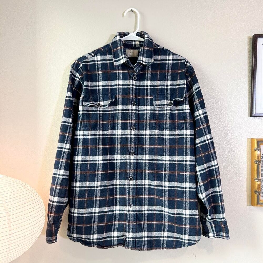Jachs navy blue plaid heavy flannel button up